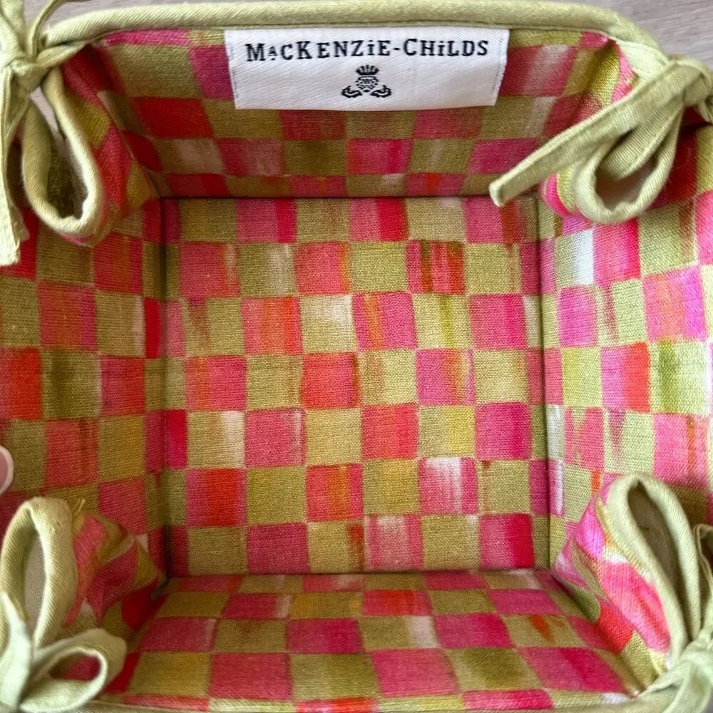 Mackenzie-Childs Tulip Check & Toile Reversible Fabric Serving Basket - Small
